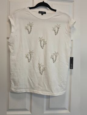 Womens Bejeweled Palm Embellished White Tee